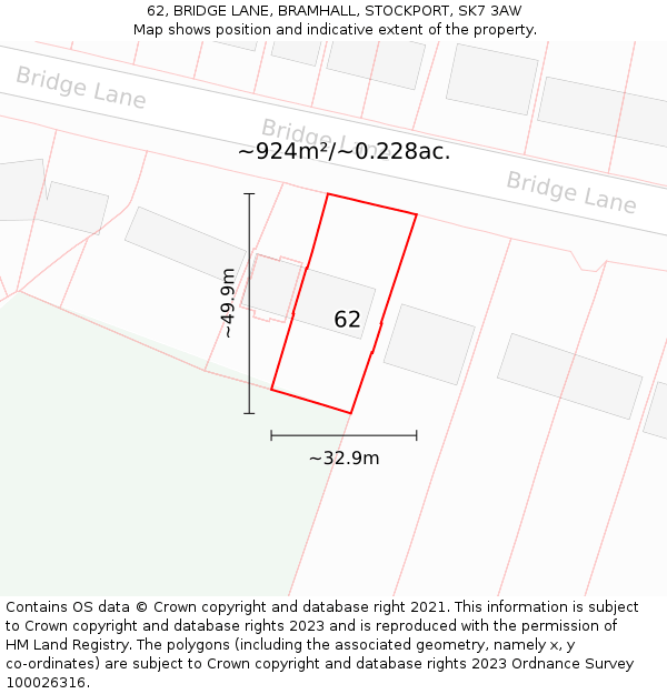 62, BRIDGE LANE, BRAMHALL, STOCKPORT, SK7 3AW: Plot and title map