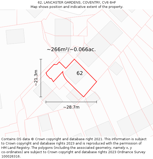 62, LANCASTER GARDENS, COVENTRY, CV6 6HF: Plot and title map