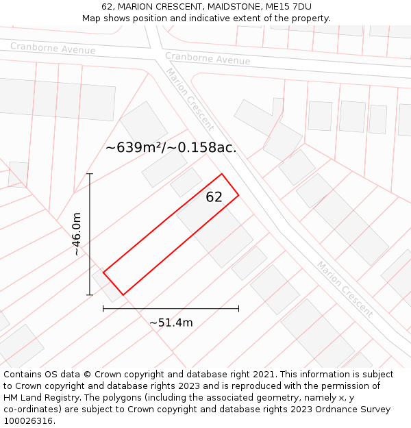 62, MARION CRESCENT, MAIDSTONE, ME15 7DU: Plot and title map