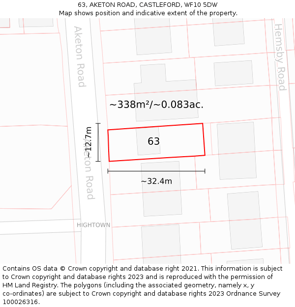 63, AKETON ROAD, CASTLEFORD, WF10 5DW: Plot and title map