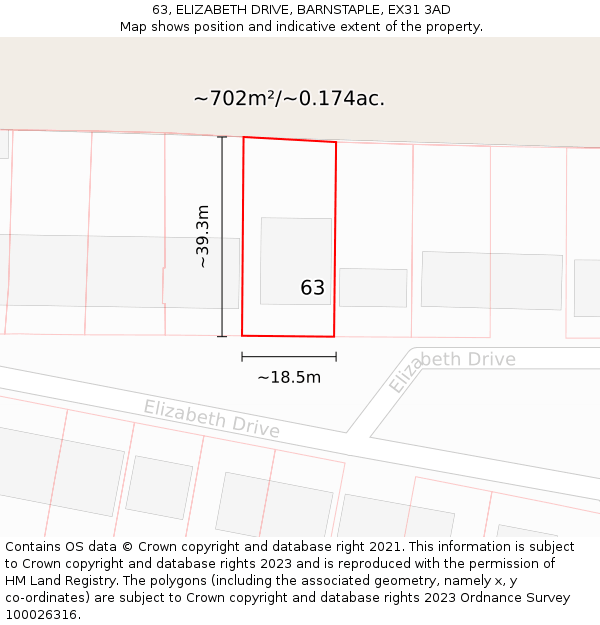 63, ELIZABETH DRIVE, BARNSTAPLE, EX31 3AD: Plot and title map