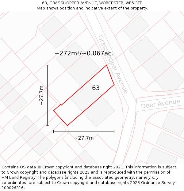 63, GRASSHOPPER AVENUE, WORCESTER, WR5 3TB: Plot and title map