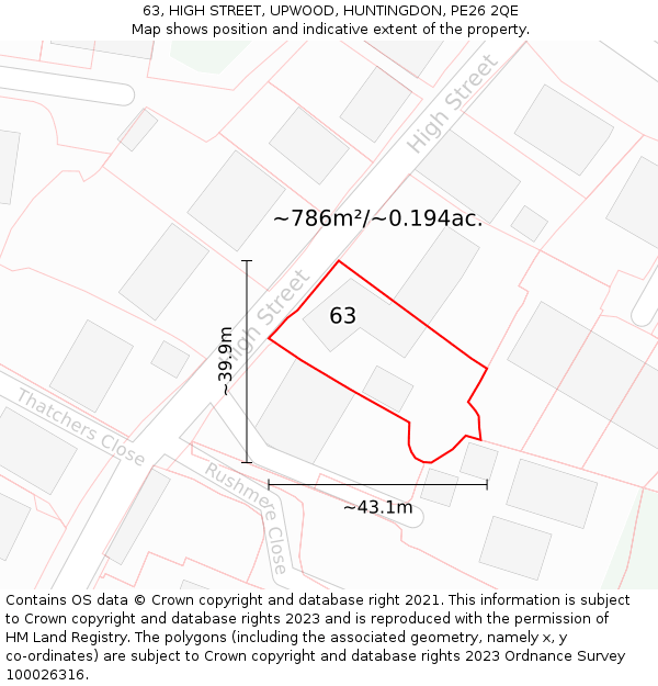 63, HIGH STREET, UPWOOD, HUNTINGDON, PE26 2QE: Plot and title map