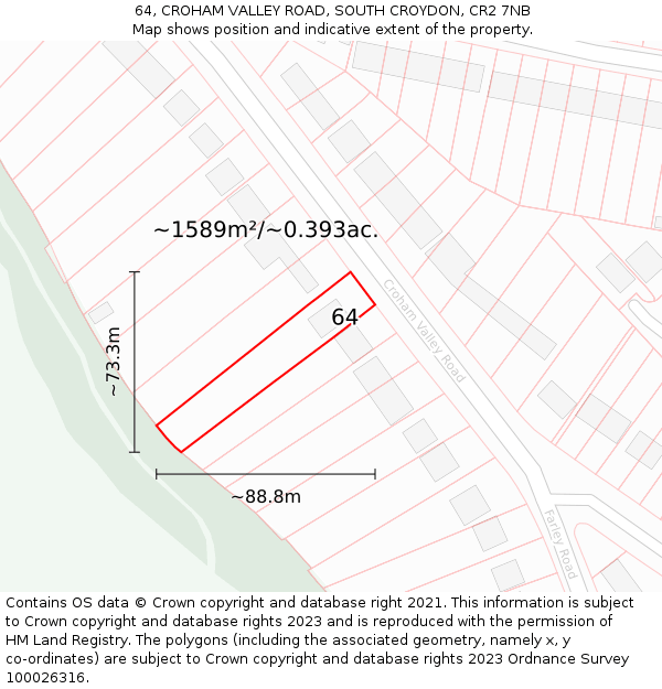 64, CROHAM VALLEY ROAD, SOUTH CROYDON, CR2 7NB: Plot and title map