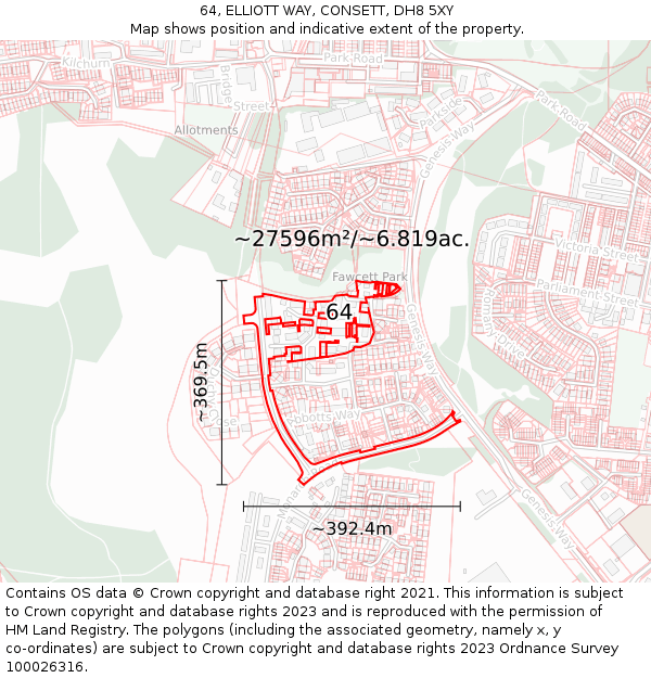 64, ELLIOTT WAY, CONSETT, DH8 5XY: Plot and title map