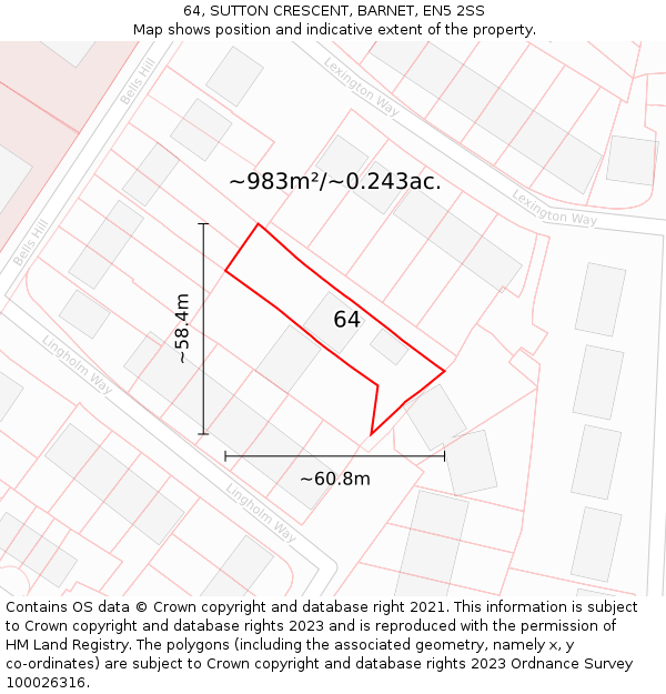 64, SUTTON CRESCENT, BARNET, EN5 2SS: Plot and title map