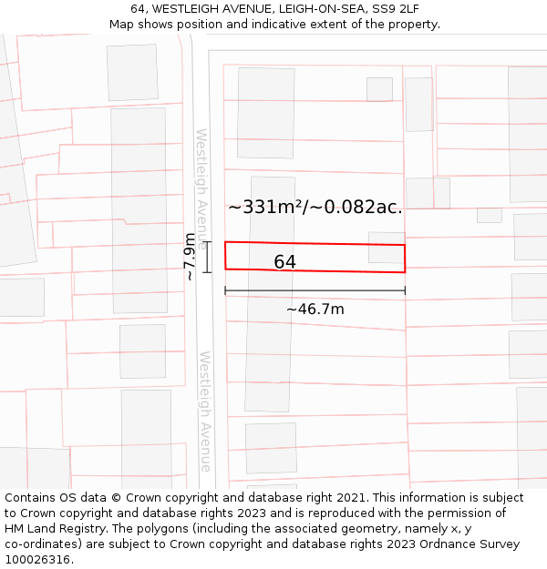 64, WESTLEIGH AVENUE, LEIGH-ON-SEA, SS9 2LF: Plot and title map