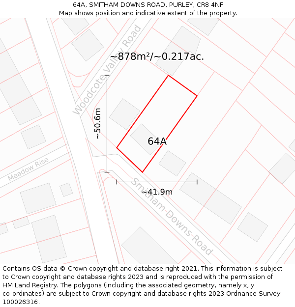 64A, SMITHAM DOWNS ROAD, PURLEY, CR8 4NF: Plot and title map