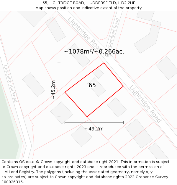 65, LIGHTRIDGE ROAD, HUDDERSFIELD, HD2 2HF: Plot and title map