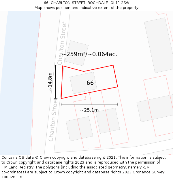 66, CHARLTON STREET, ROCHDALE, OL11 2SW: Plot and title map