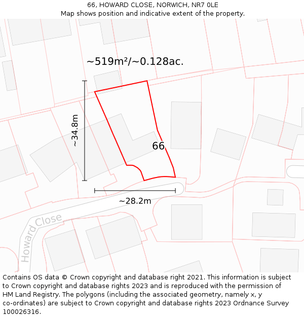 66, HOWARD CLOSE, NORWICH, NR7 0LE: Plot and title map