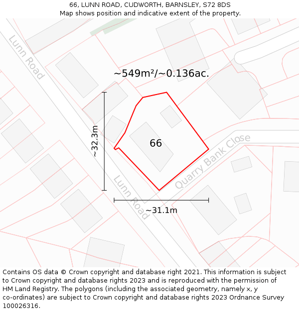 66, LUNN ROAD, CUDWORTH, BARNSLEY, S72 8DS: Plot and title map