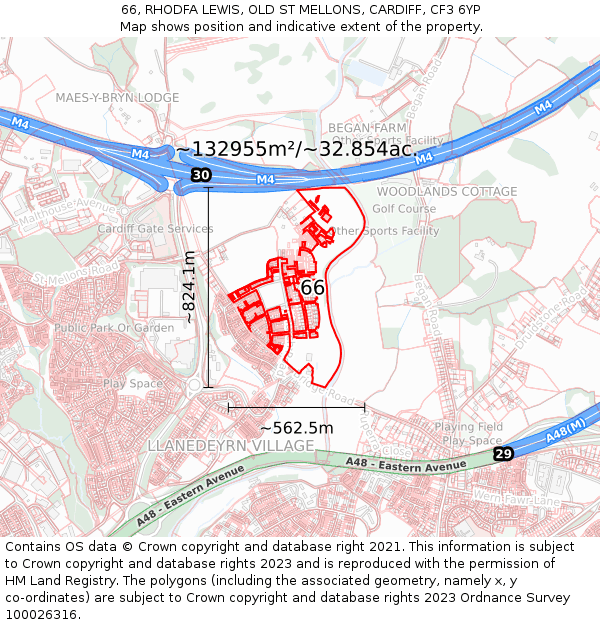 66, RHODFA LEWIS, OLD ST MELLONS, CARDIFF, CF3 6YP: Plot and title map