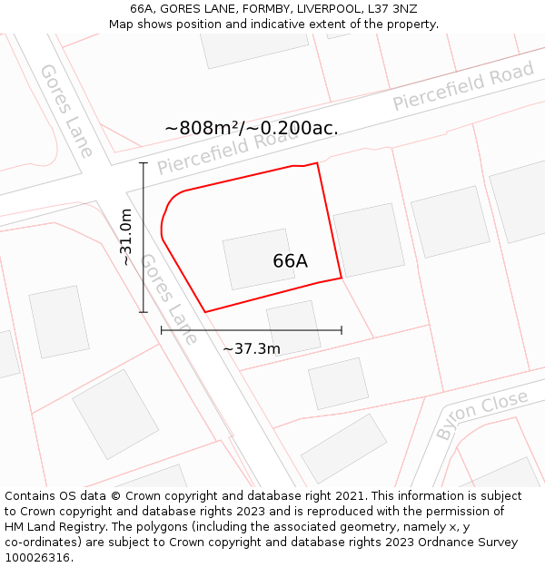 66A, GORES LANE, FORMBY, LIVERPOOL, L37 3NZ: Plot and title map