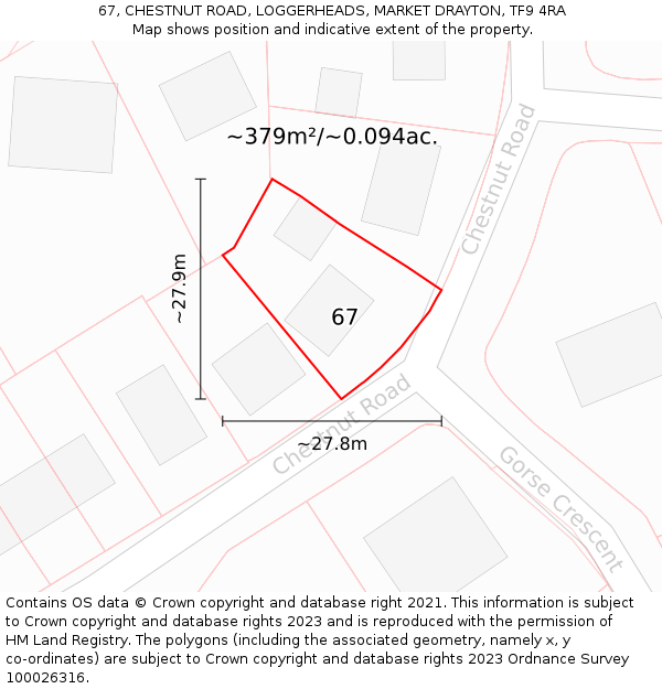 67, CHESTNUT ROAD, LOGGERHEADS, MARKET DRAYTON, TF9 4RA: Plot and title map