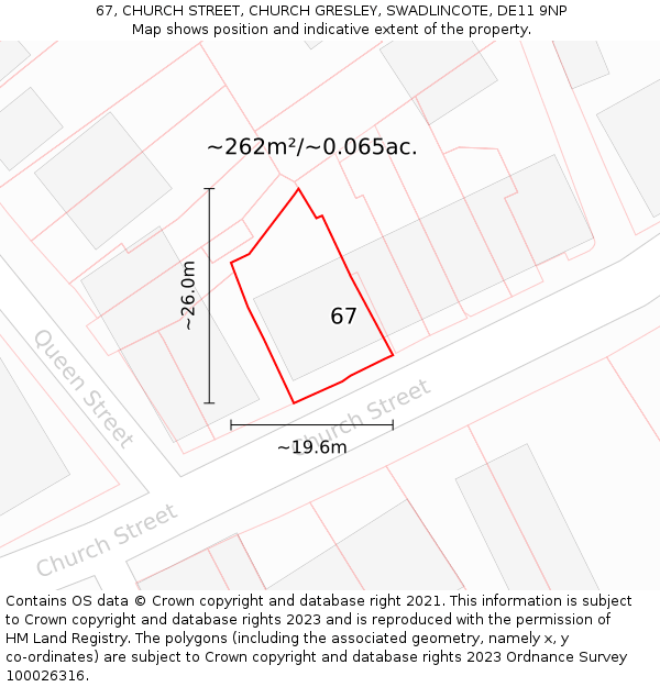 67, CHURCH STREET, CHURCH GRESLEY, SWADLINCOTE, DE11 9NP: Plot and title map