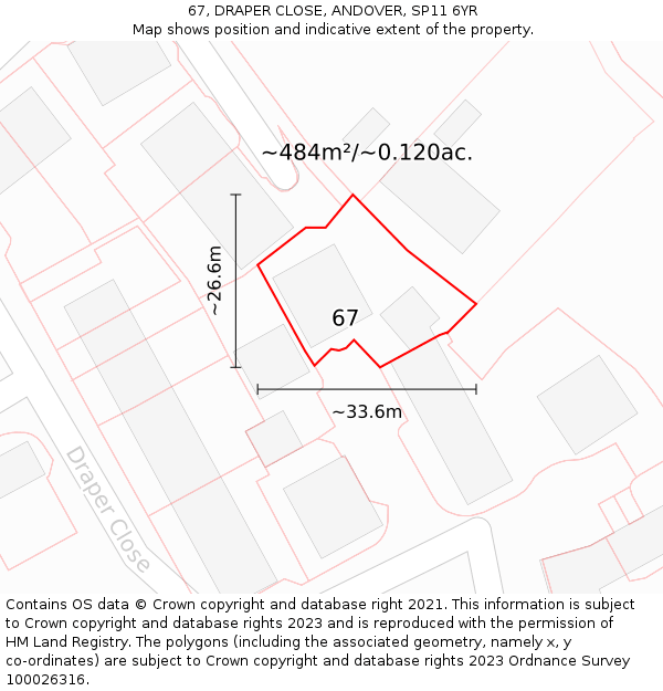 67, DRAPER CLOSE, ANDOVER, SP11 6YR: Plot and title map