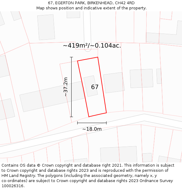 67, EGERTON PARK, BIRKENHEAD, CH42 4RD: Plot and title map