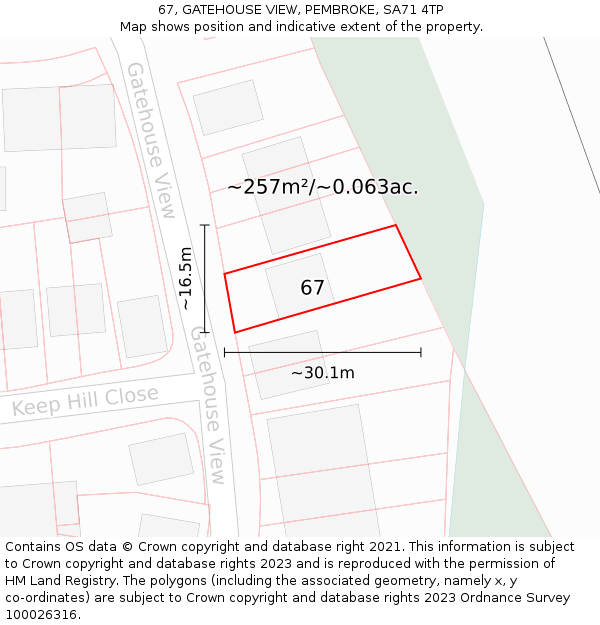 67, GATEHOUSE VIEW, PEMBROKE, SA71 4TP: Plot and title map