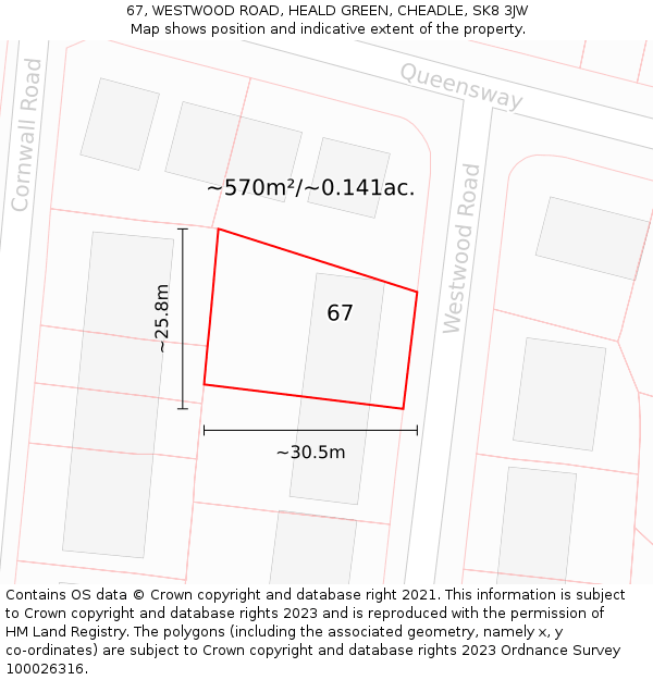 67, WESTWOOD ROAD, HEALD GREEN, CHEADLE, SK8 3JW: Plot and title map