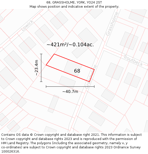 68, GRASSHOLME, YORK, YO24 2ST: Plot and title map