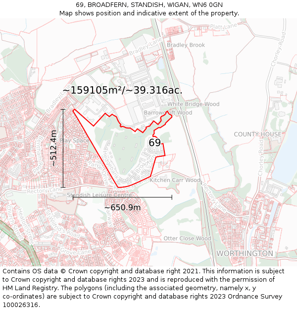 69, BROADFERN, STANDISH, WIGAN, WN6 0GN: Plot and title map