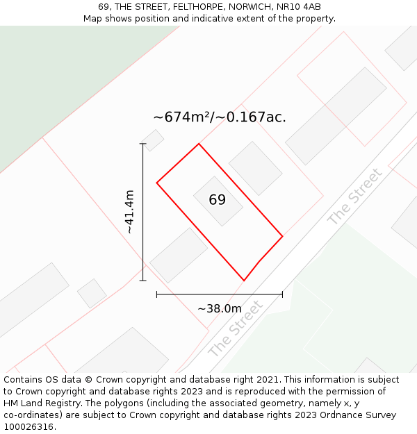 69, THE STREET, FELTHORPE, NORWICH, NR10 4AB: Plot and title map