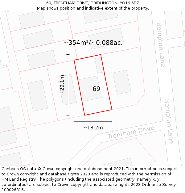 69, TRENTHAM DRIVE, BRIDLINGTON, YO16 6EZ: Plot and title map