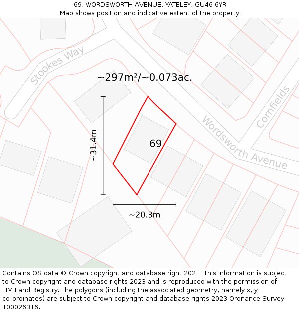 69, WORDSWORTH AVENUE, YATELEY, GU46 6YR: Plot and title map