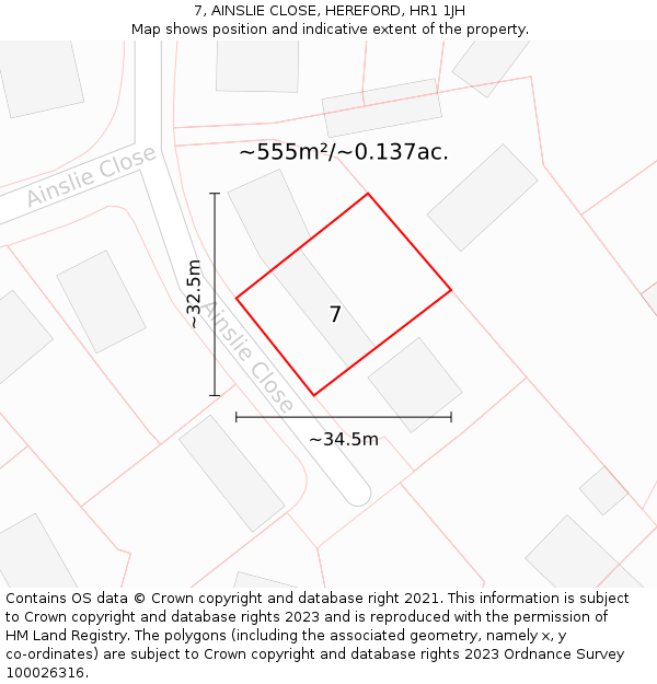 7, AINSLIE CLOSE, HEREFORD, HR1 1JH: Plot and title map