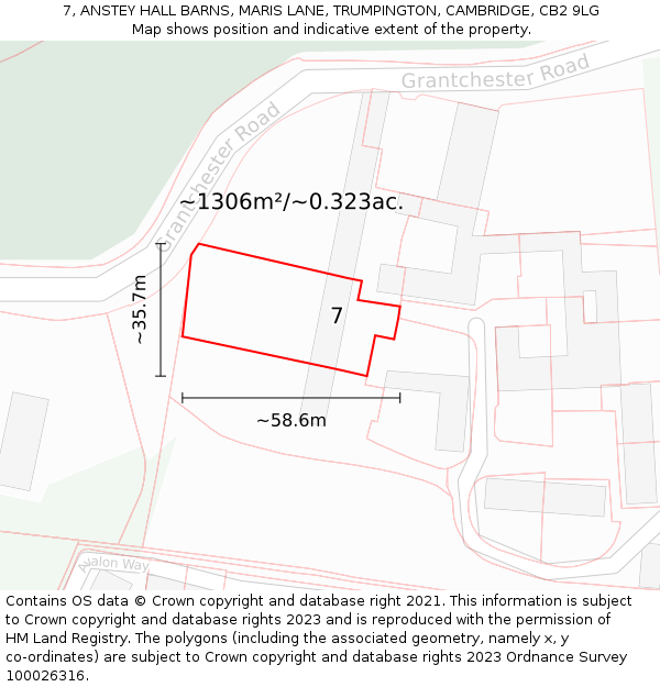 7, ANSTEY HALL BARNS, MARIS LANE, TRUMPINGTON, CAMBRIDGE, CB2 9LG: Plot and title map