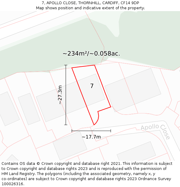 7, APOLLO CLOSE, THORNHILL, CARDIFF, CF14 9DP: Plot and title map