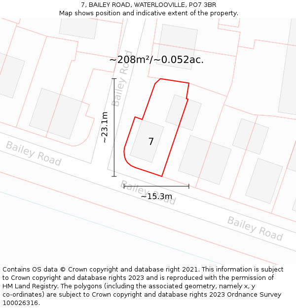 7, BAILEY ROAD, WATERLOOVILLE, PO7 3BR: Plot and title map