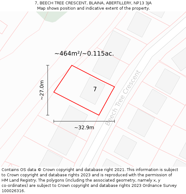 7, BEECH TREE CRESCENT, BLAINA, ABERTILLERY, NP13 3JA: Plot and title map