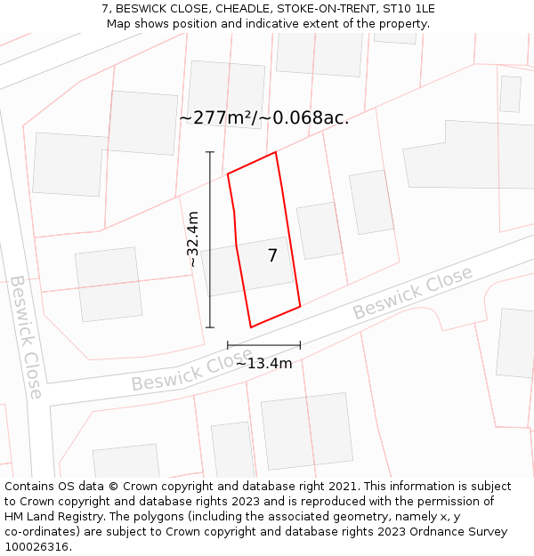 7, BESWICK CLOSE, CHEADLE, STOKE-ON-TRENT, ST10 1LE: Plot and title map