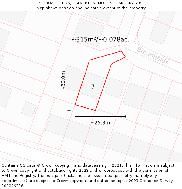 7, BROADFIELDS, CALVERTON, NOTTINGHAM, NG14 6JP: Plot and title map