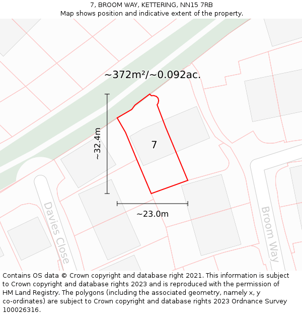 7, BROOM WAY, KETTERING, NN15 7RB: Plot and title map