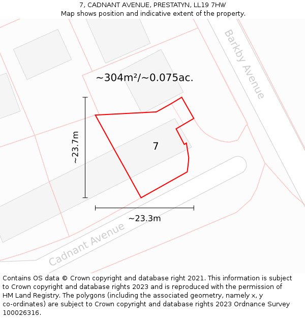 7, CADNANT AVENUE, PRESTATYN, LL19 7HW: Plot and title map