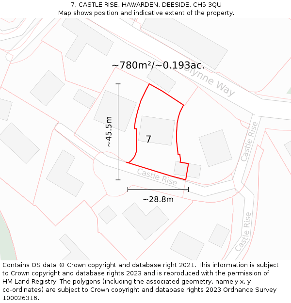 7, CASTLE RISE, HAWARDEN, DEESIDE, CH5 3QU: Plot and title map