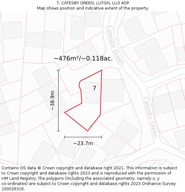 7, CATESBY GREEN, LUTON, LU3 4DP: Plot and title map