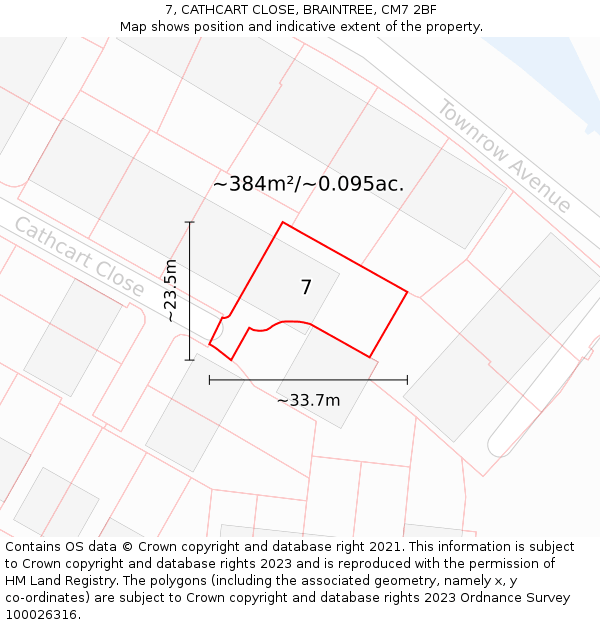 7, CATHCART CLOSE, BRAINTREE, CM7 2BF: Plot and title map