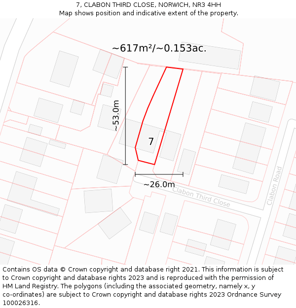 7, CLABON THIRD CLOSE, NORWICH, NR3 4HH: Plot and title map