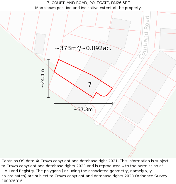 7, COURTLAND ROAD, POLEGATE, BN26 5BE: Plot and title map