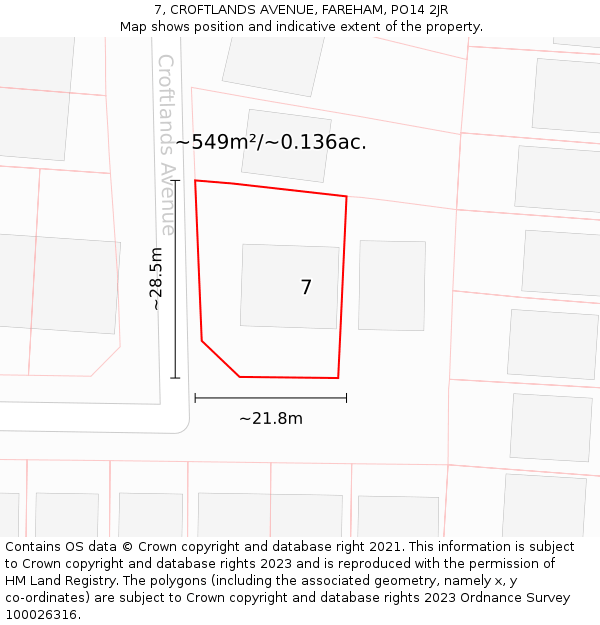 7, CROFTLANDS AVENUE, FAREHAM, PO14 2JR: Plot and title map