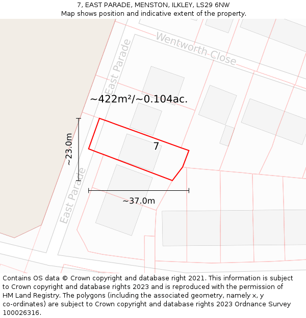 7, EAST PARADE, MENSTON, ILKLEY, LS29 6NW: Plot and title map