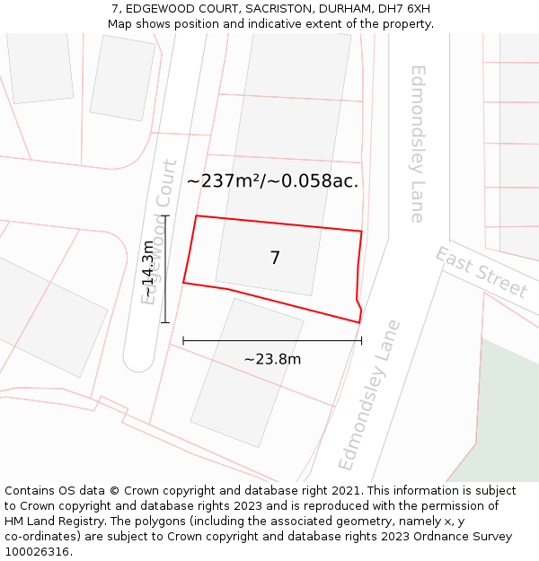 7, EDGEWOOD COURT, SACRISTON, DURHAM, DH7 6XH: Plot and title map