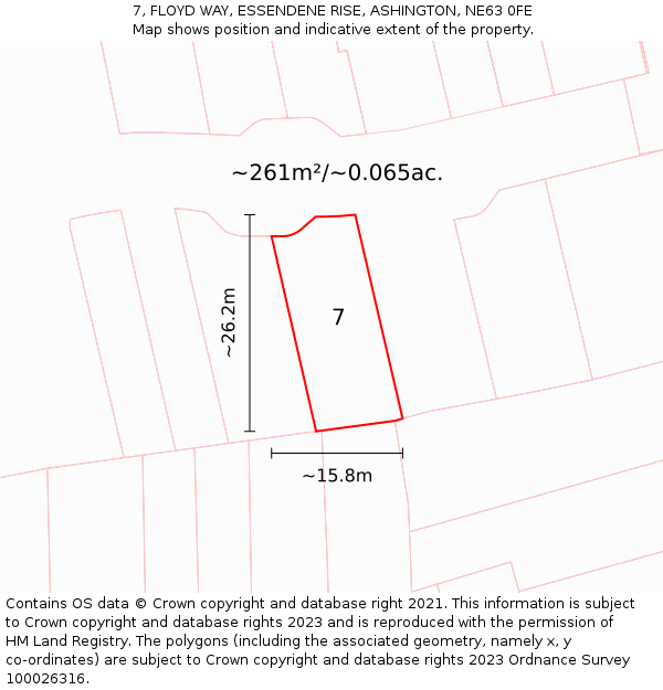 7, FLOYD WAY, ESSENDENE RISE, ASHINGTON, NE63 0FE: Plot and title map