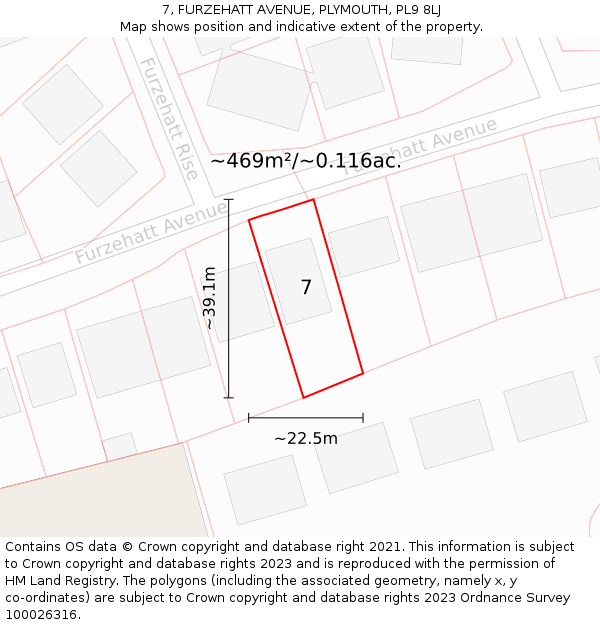 7, FURZEHATT AVENUE, PLYMOUTH, PL9 8LJ: Plot and title map