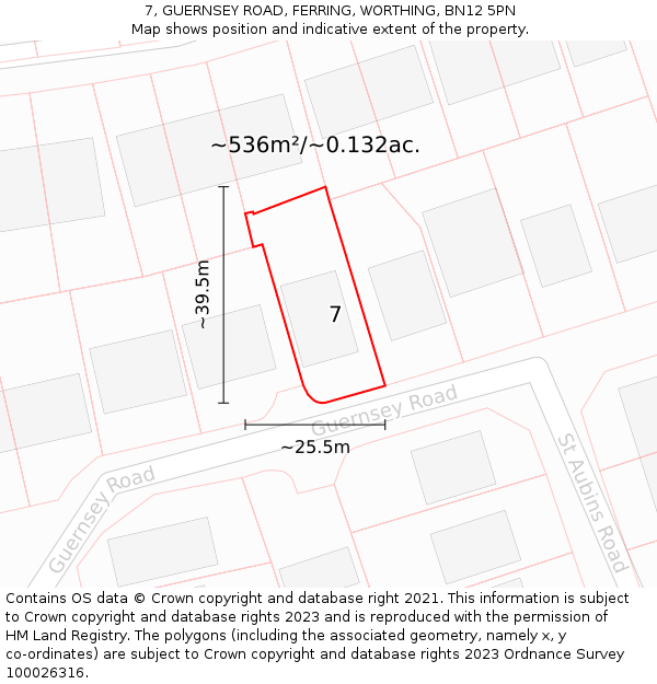 7, GUERNSEY ROAD, FERRING, WORTHING, BN12 5PN: Plot and title map