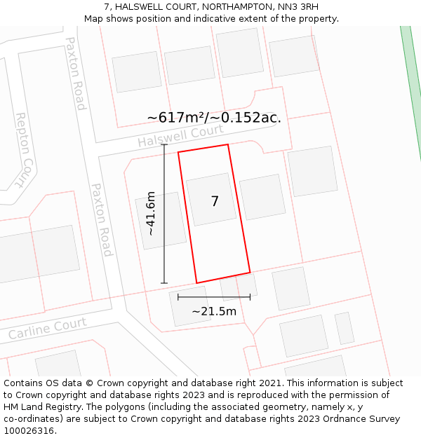 7, HALSWELL COURT, NORTHAMPTON, NN3 3RH: Plot and title map